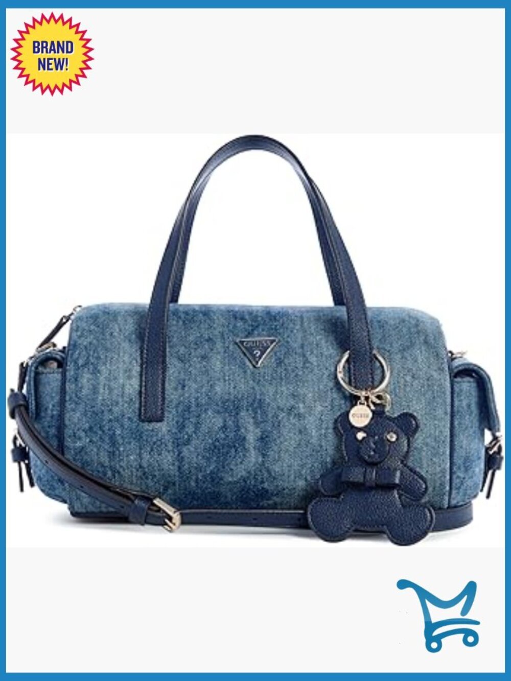 Small Denim Satchel with Removable Charm, Adjustable Crossbody Strap